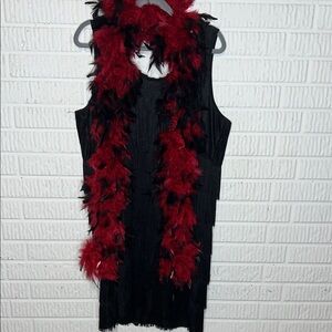 Plus Size Flapper Halloween Black Dress with Red Feather Boa